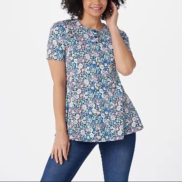 Denim & Co. Printed Jersey Fit & Flare Top - Picture 1 of 4